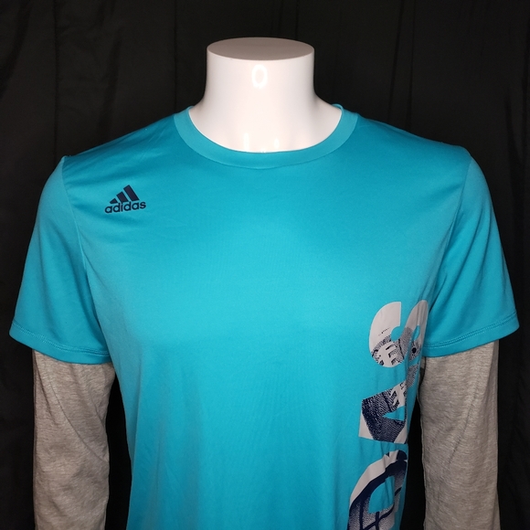 ADIDAS Boys XL (18/20) Logo T - Shirt Turquoise - Picture 2 of 10
